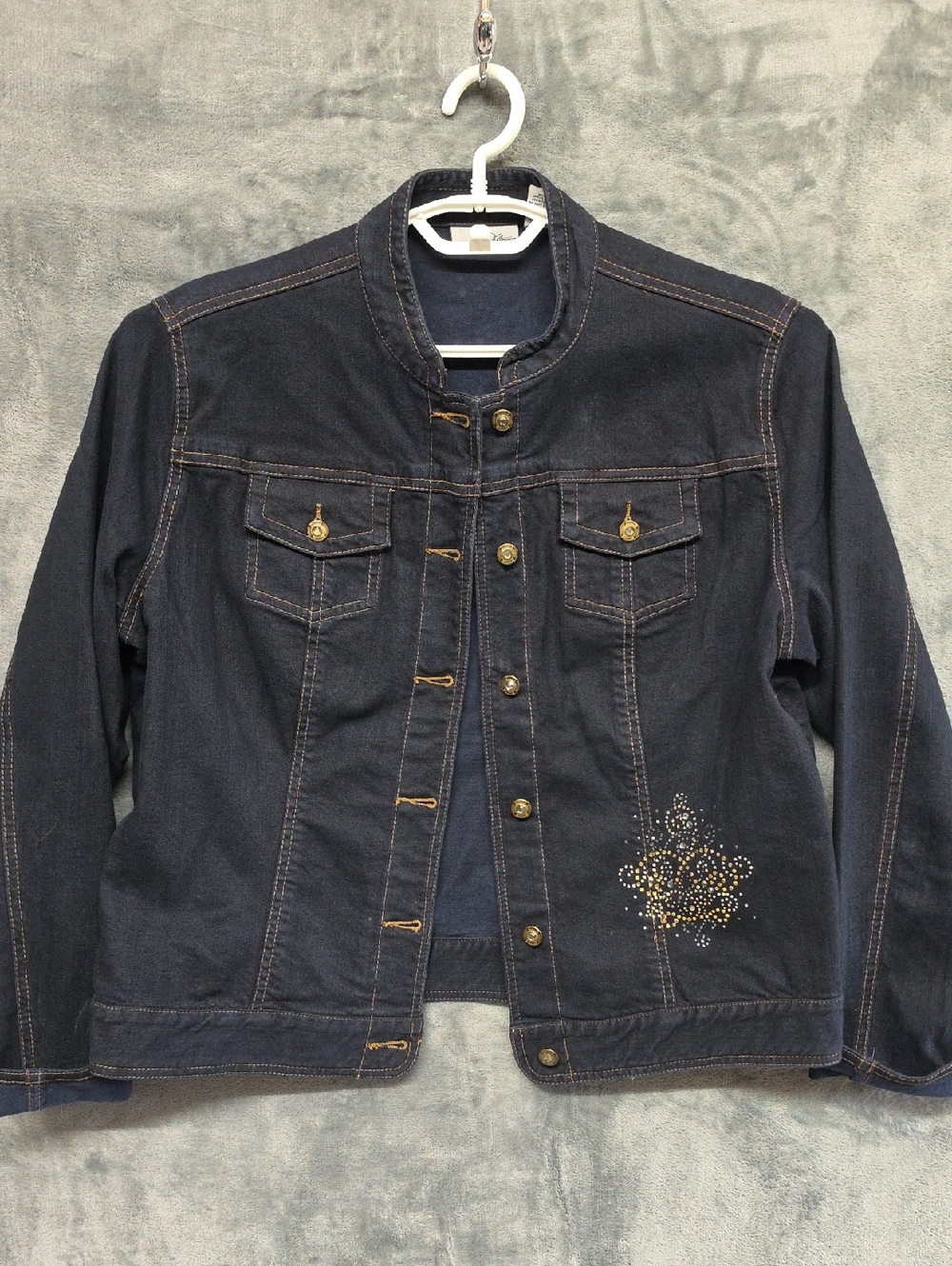 Chico's Dark Blue Denim Jacket with Stud Detail